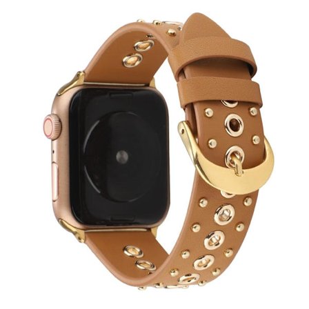 Apple Watch Series 8 (41mm) armband i äkta läder med nitdekor - Brun
