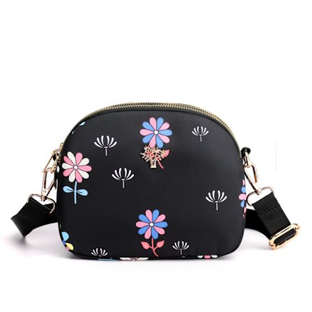 Monipuolinen nyloninen crossbody-puhelinlaukku Black Dragonfly & Flower Style