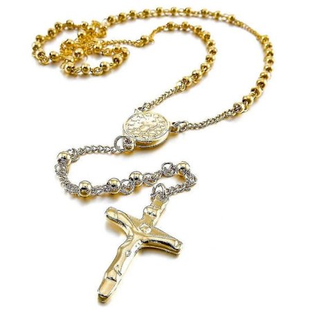 Halskæde i rustfrit stål, guld Jesus Kristus krucifiks rosenkrans retro 23 tommer kæde mand kvinde-9192339806147