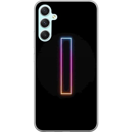 Kompatibel Mobilcover til Samsung Samsung Galaxy A34 Minimalistisk neonbogstav I i regnbuefarver mod mørk baggrund