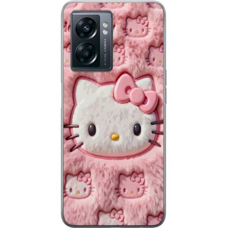 Kompatibel Mobilcover til OnePlus Nord N300 Hello Kitty lyserød fluffy baggrund med ikonisk ansigt og kawaii-æstetik