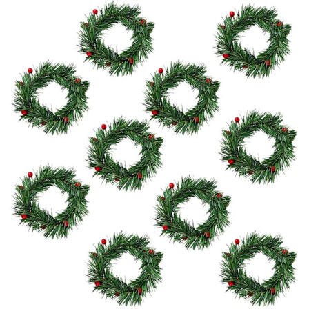 10 stk. Serie 8MM Mini Julekrans, Julelysringe, Juleservietringe, til Bryllup, Julebordsdekorationer