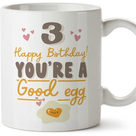 3 Bursdagskopp Gratulerer med dagen Du er et godt egg Morsom jubileumsgave 33 cl