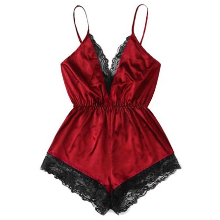 Sexet dameundertøj med snøre, V-hals, strop, ærmeløst nattøj, rød