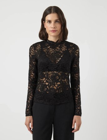 YAS Yaslacey Ls Lace Top S. Noos - Black - XS