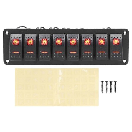 8-vägs vippströmbrytarpanel LED-bakgrundsbelyst På Av-brytare Vattentät Överbelastningsskydd Förkopplad för bil Husbil Buss Marinbåt Röd