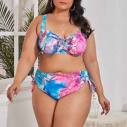 Dame Oversize Bikini 2-delt Rynket Polstret Badetøj Justerbar Skulderstrop Badedragt Kompatibel med