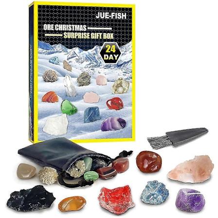 24 dages julekalender med krystalmineraler, blind box, julegave til børn