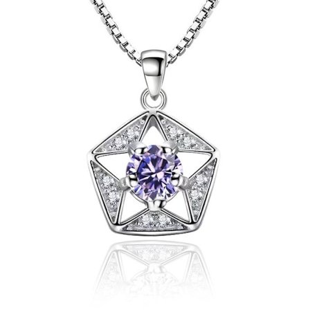 Necklace - silver color with purple rhinestone