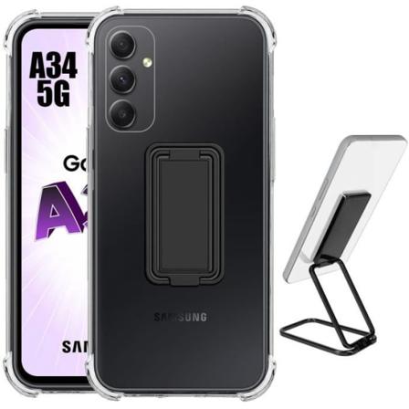 Cover til Samsung Galaxy A34 5G Silikone Transparent stødsikker med justerbar metalstøtte Sort