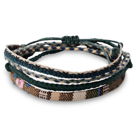Pulsera de tela surfera multicolor verde para hombres - Pulseras de cuerda