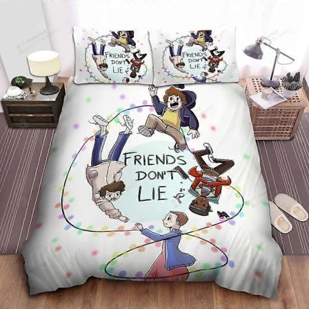 v1112 Sengetøj Stranger Things Tegneseriefigurer Venner Lyver Ikke Dynebetræk Sæt Blødt 3-delt Sengesæt (1 Dynebetræk + 2 Pudebetræk) y