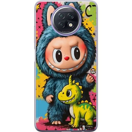 Xiaomi Redmi Note 9T Gennemsigtig cover Sød figur i blå monsterkostume Labubu med lille gul dinosaur farverig kawaii kunst sød legesyg tegneserie l