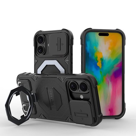 Kompatibel med IP-16 stødsikkert etui, telefonetui med stativ, sort