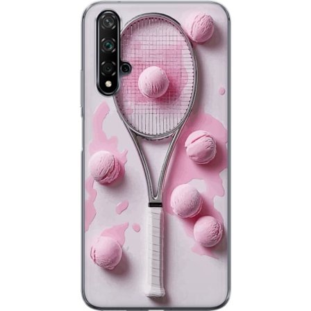 Kompatibel Mobilcover til Huawei Huawei nova 5T Rosa glaskugler og tennisketsjer i et kreativt stillbillede med legende popfølelse og moderne design,