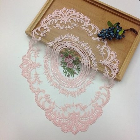 (Rosa) 1-pack Retro Spets Placemat 30x40 cm Oval Broderad Bordsunderlägg Fransk Virkad Dukar Glasunderlägg Kopp Matta för Hem Bröllop,