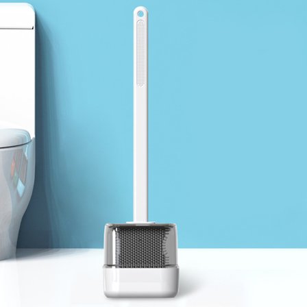 Långt skaft toalettborste med dräneringshållare Mjukt lim Borst Rengöringsborste för badrum flytande/placering