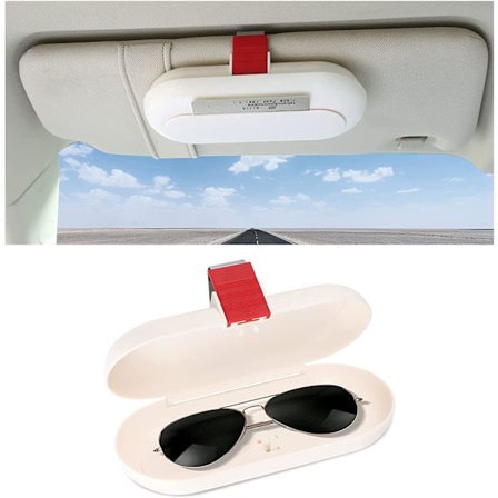 Solbrillerholder til bil - Solbrillerholder til solskjerm i bil med kredittkortspor (hvit)