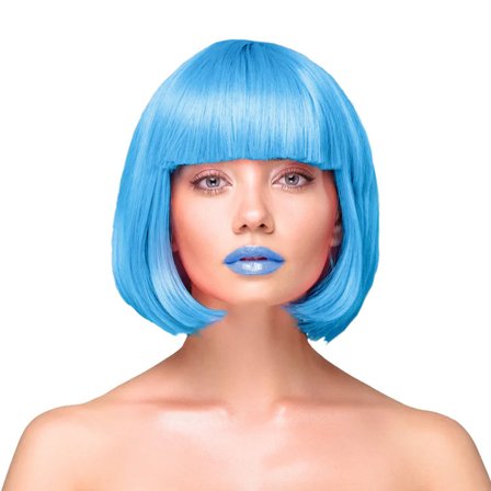 Peruk Kort Rakt Hår - Blå - Partyninja.se