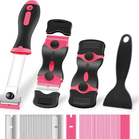 Skrapesett, Multiverktøy for ss, Kokeplate, Fjerning av klistremerker, Rengjøring av maling og tyggegummi (rosa)