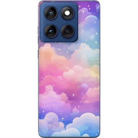 Kompatibelt Mobildeksel til Motorola Edge 60 Søt enhjørning med regnbuefarget hår mot en stjernebelagt pastellbakgrunn i kawaii-stil