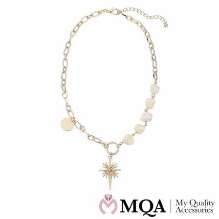 Halsband guldfärgat, stjärnhänge med små stenar, pärlor, charm, justerbar