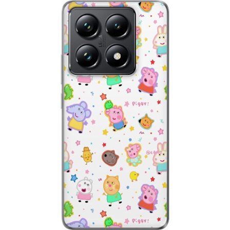 Kompatibel Mobilcover til Xiaomi 14T Farverige tegneserie dyrekarakterer i en legende stil med stjerner og prikker på en lys baggrund