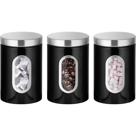 3 stk. køkkenbeholdersæt - med sikre låg og visningsvindue - velegnet til sukker, te, kaffe osv. - multifunktionelle opbevaringsglas til mad