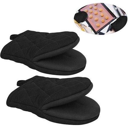 Mini grytlappar - 2-pack - värmebeständiga upp till 260°C - med halkfri yta - för varma kastruller, kokkärl och bakformar - svart