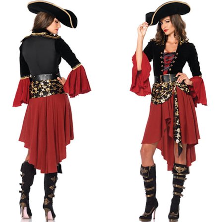 Piratkostyme for kvinner Halloween piratrollespill kostymedress-up sett med hatt bukkaneer cosplay fancy dress egnet for cosplay-X-Large