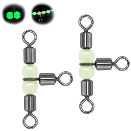100 stk. 3X4 Fiskesvirvler, 3-veis svirvler fiskeredskap, T-formet krysslinje rullesvirvler med lysende perler saltvann ferskvann