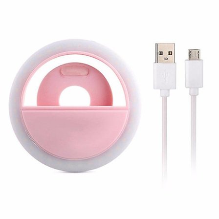 Rosa Selfie Lys LED for Samsung Galaxy Sony og andre smarttelefoner Selfie Clip Lys Oppladbar Dimbar Clip Ring Lys App Belysning