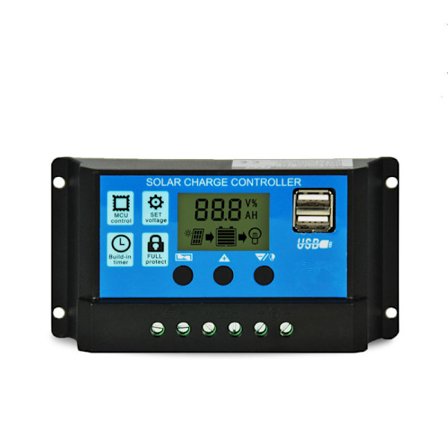 10A MPPT PWM Solcelleladeregler 12V 24V LCD-skjerm 2 USB