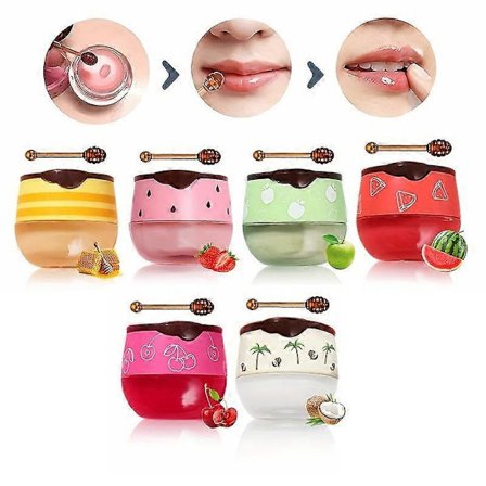 6 stk. Honning Lip Balm Honningkrukke, Fuktighetsgivende Propolis Lip Mask med Stick, Jordbær Lip Balm Lip Mask for Tørr og Sprekket Leppepleie_Bra 