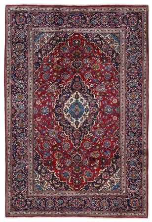 Orientalischer Keshan Teppich 206X303 Schwarz/Dunkelrot Wolle, Persien