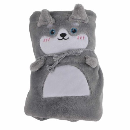 Sød dyreformet flanneltæppe, blødt bærbart lurtæppe til sofa, seng, kontor, kollegium, Husky 80x100cm