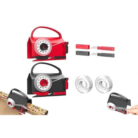 2-pack presentpappersskärare och tejpdispenser dubbel användning för julklappsinslagning Svart och röd One Size