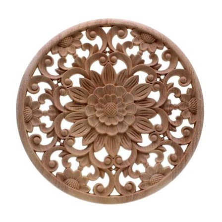 Utskjæret blomsterskulptur Rundt treapplikasjoner for umalte trelister Dekal Møbler Skap Dekorativ figur 15X15X2Cm