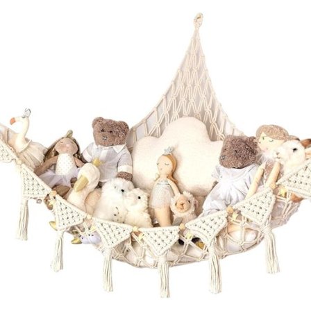 Vevd Klem Oppbevaringsnett - Bohemsk Stil Hengende Leketøyhengekøye - Kremfarge - Ca. 90-100 cm på hver side