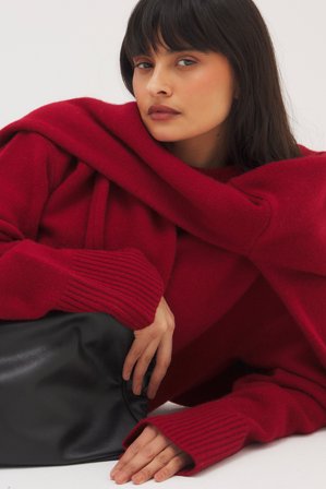 Premium Selection Pull en maille de laine - Qualité premium - Rouge - M