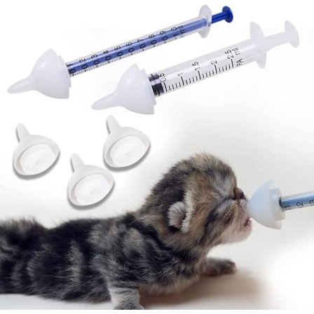 Ghyt Mjölkkopp Silikonmatningsnapp Och Sprutor Kompatibla Med Nyfödda Kattungar, Valpar, Kaniner, Små Djur Dongdong Pet (2 st)