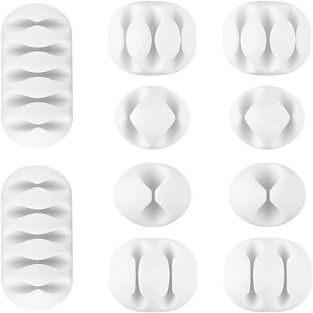 Skrivebordskabelorganiser, selvklæbende ledningsholder til hjemmekontor, alsidige kabelklemmer, nemme at bruge, 10 hvide stykker