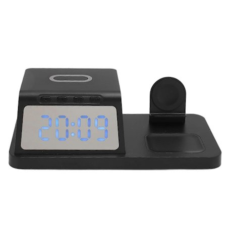 3 i 1 trådløs oplader med LED-urdisplay, 4 lysstyrkeniveauer, 15 W trådløs opladestation til telefon, hovedtelefoner og ure