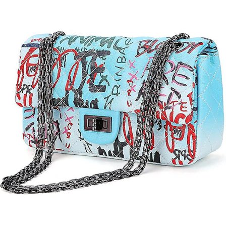 Graffiti Crossbody-håndvesker for kvinner, liten søt skinnskulderveske med glidelås