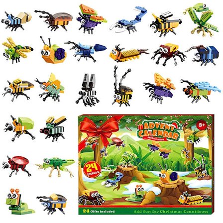 Insekt Byggeklosser Adventskalender 24 Deler DIY Modellsett Barn Bursdag Julebord
