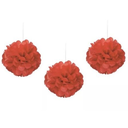 Pappers-puff mini röd 3-pack, 23 cm - Partyninja.se