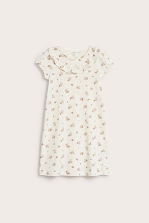 Newbie | Koszula nocna w kwiaty, z krótkimi rękawami Offwhite 98/104 | Offwhite