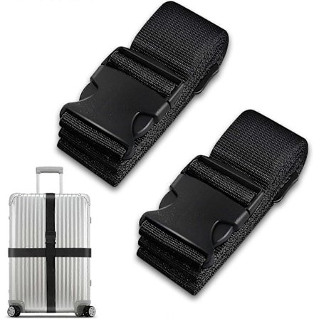 Rejsetilbehør Fortykket Bagagestrop med Hurtigudløserspænder, Justerbare Sorte Bagagestropper (Sort, Sæt med 2) (LGL)