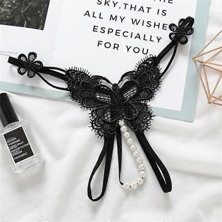 Damens åpne skrittet truser for sex undertøy Sexy perle truser gjennomsiktig sommerfugl erotisk undertøy G streng skrittløs truser