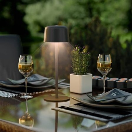 Trådlös LED bordslampa 25 cm / touchkontroll / dimbar / 150 lm / 3000 K / uppladdningsbar / IP44 - Svart